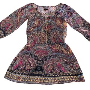 Boho Paisley Studded Mini Dress Womens Small‎ Multicolor Excellent Angie